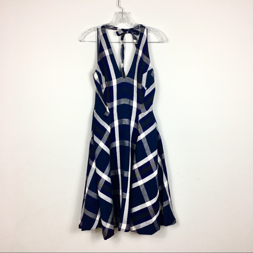 Anthropologie | Fit and Flare Plaid Halter Dress